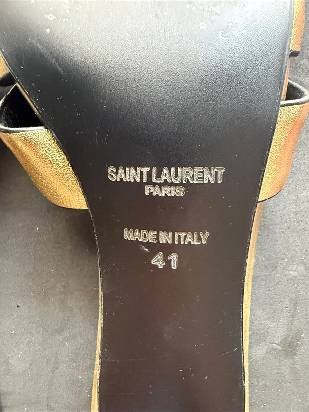 Saint Laurent Metallic Gold Leather Knotted Mule Heels